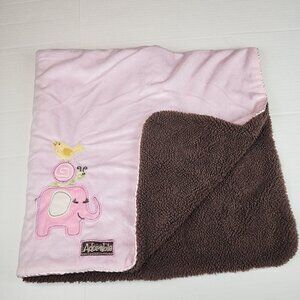 Blankets and Beyond pink brown baby blanket Elephant Snail Bird Adorable